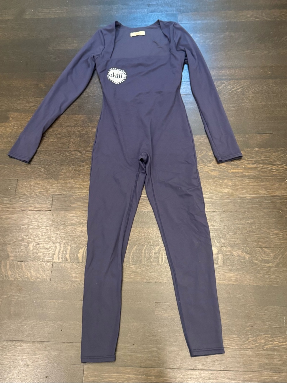 QINSEN Square Neck Long Sleeve Active Jumpsuit - Blue - Size M